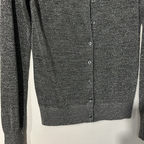 Woman’s Express button down thin silver sparkling sweater. Size M. - Picture 4 of 6